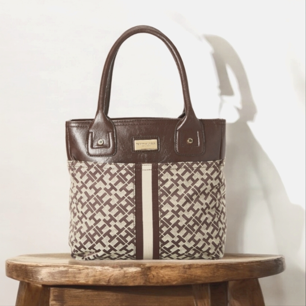 Tommy Hilfiger Brown Iconic Monogram Logo Hand Bag